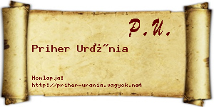Priher Uránia névjegykártya